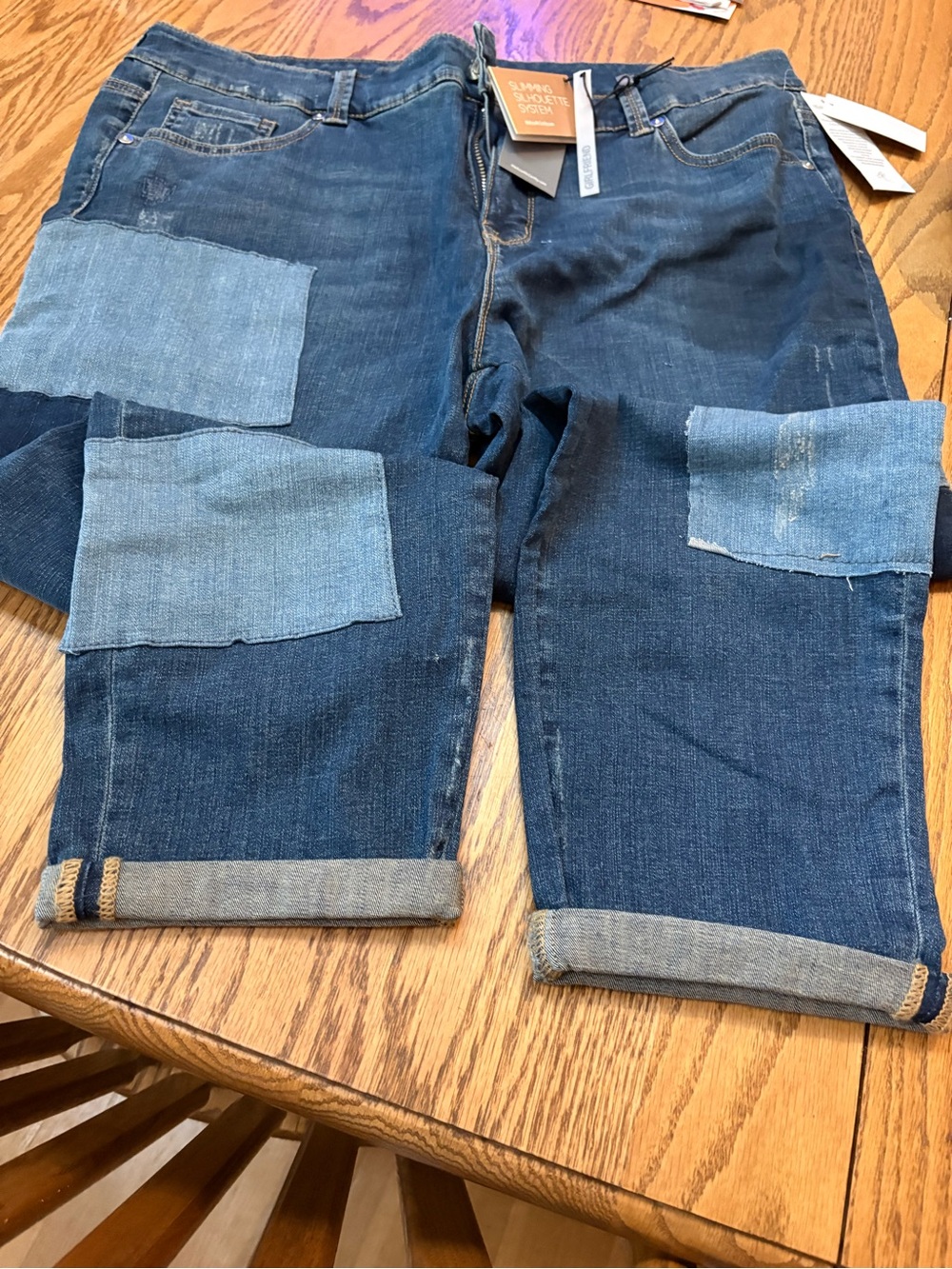 Melissa McCarthy Dark and Light Blue Patchwork Straight Leg Jeans